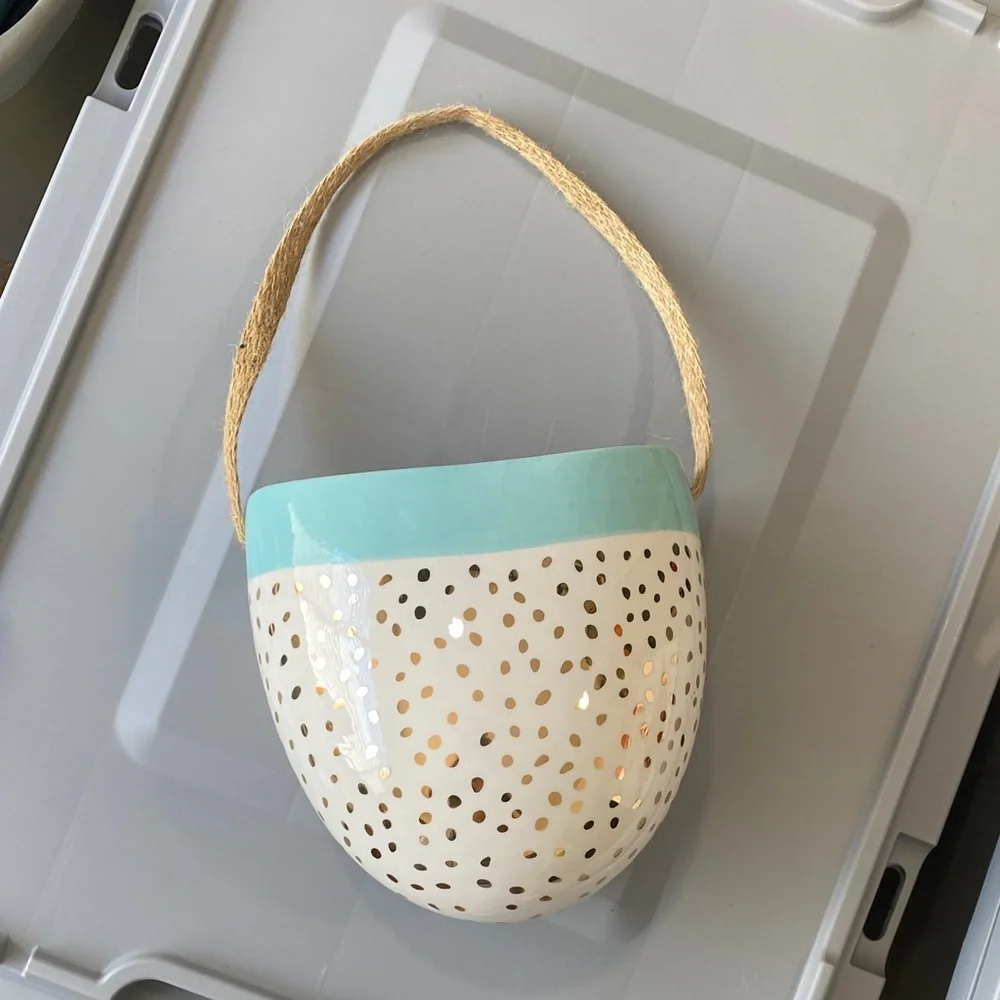 🌼 Ceramic Hanging Planter with gold Accent